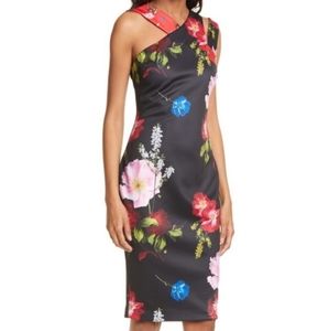 Ted Baker Black and Red Floral Midi Dress